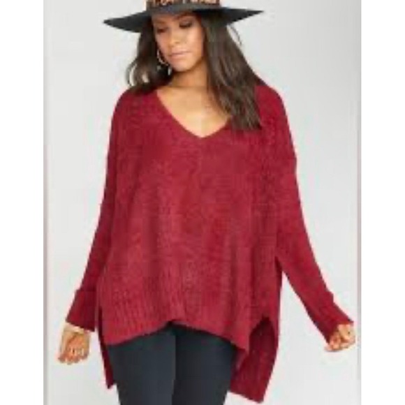 Show Me Your MuMu Sweaters - Show Me Your Mumu Hug Me Sweater Majestic Maroon Women's V-Neck Oversized Knit M